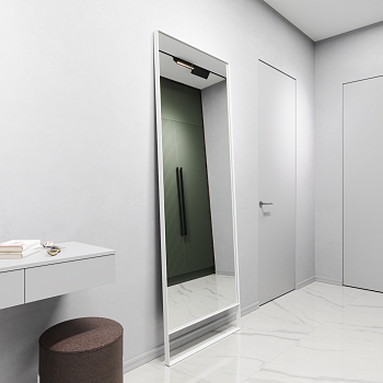 Напольное прямоугольное зеркало в белой металлической раме «Мускат» XL 220 см (в тонкой раме на ножке)